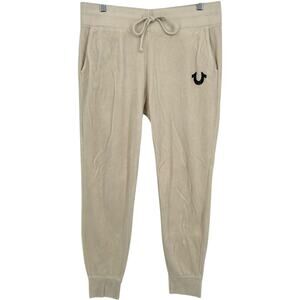 VTG y2k Womens Cream Velour True Religion Crystal Religion Sweatpants Joggers~ M